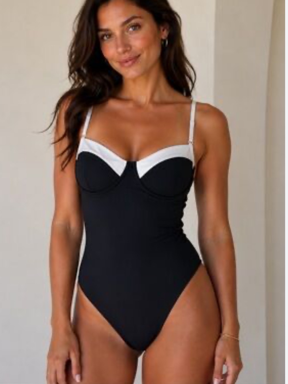 Quince Italian Underwire One Piece Swimsuit Black White Bow Back ATG001 Size S